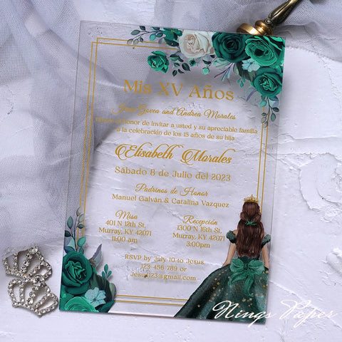 1mm/0.04" Emerald Green Acrylic Quinceanera Invitation Cards with Envelopes (EG029)