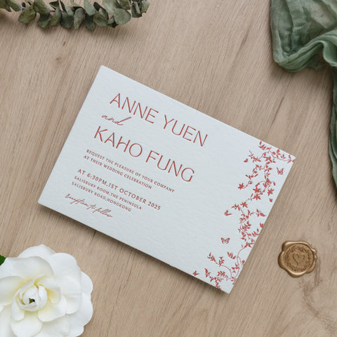NingsPaper Red Foil Print in Gold Envelopes with Letterpress Floral Wedding Invitation Card