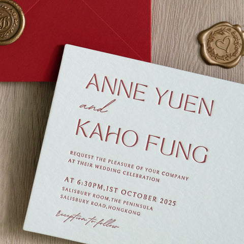 NingsPaper Red Foil Print in Gold Envelopes with Letterpress Floral Wedding Invitation Card