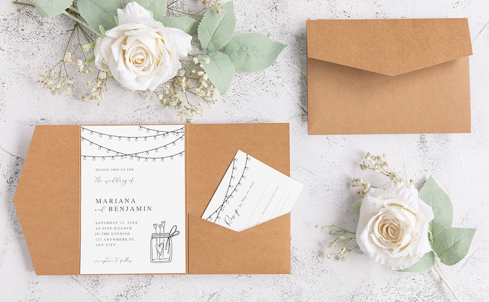 NingsPaper Kraft Triple Folded Wedding Invitation Pocket