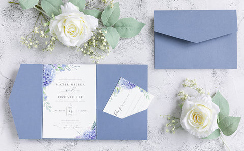 NingsPaper Dusty Blue Triple Folded Wedding Invitation Pocket