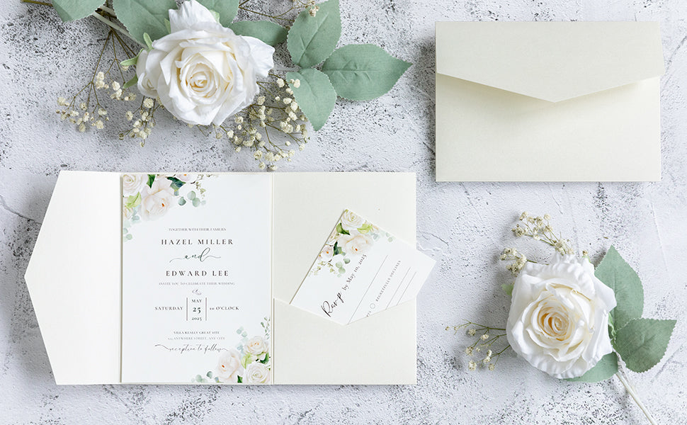 NingsPaper Ivory Triple Folded Wedding Invitation Pocket