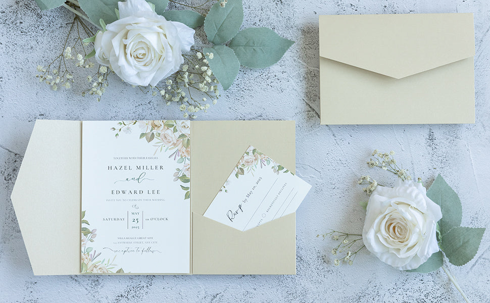 NingsPaper Champagne Triple Folded Wedding Invitation Pocket