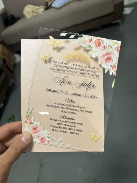120 Pieces 1mm Clear Arcylic Invitations + Laser cut with Envelopes