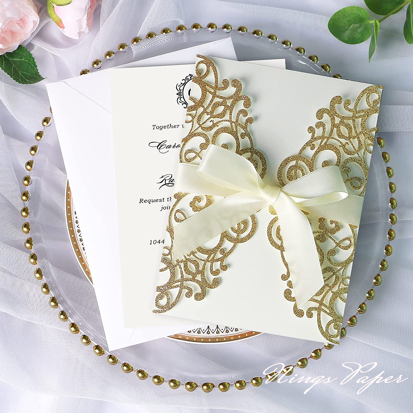 Sample Order Laser Cut Invitation Cards with Envelopes, Bow-knot