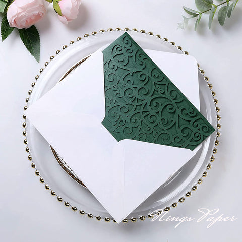NingsPaper Emerald Green Triple Folded Laser Cut Wedding Invitation Pocket