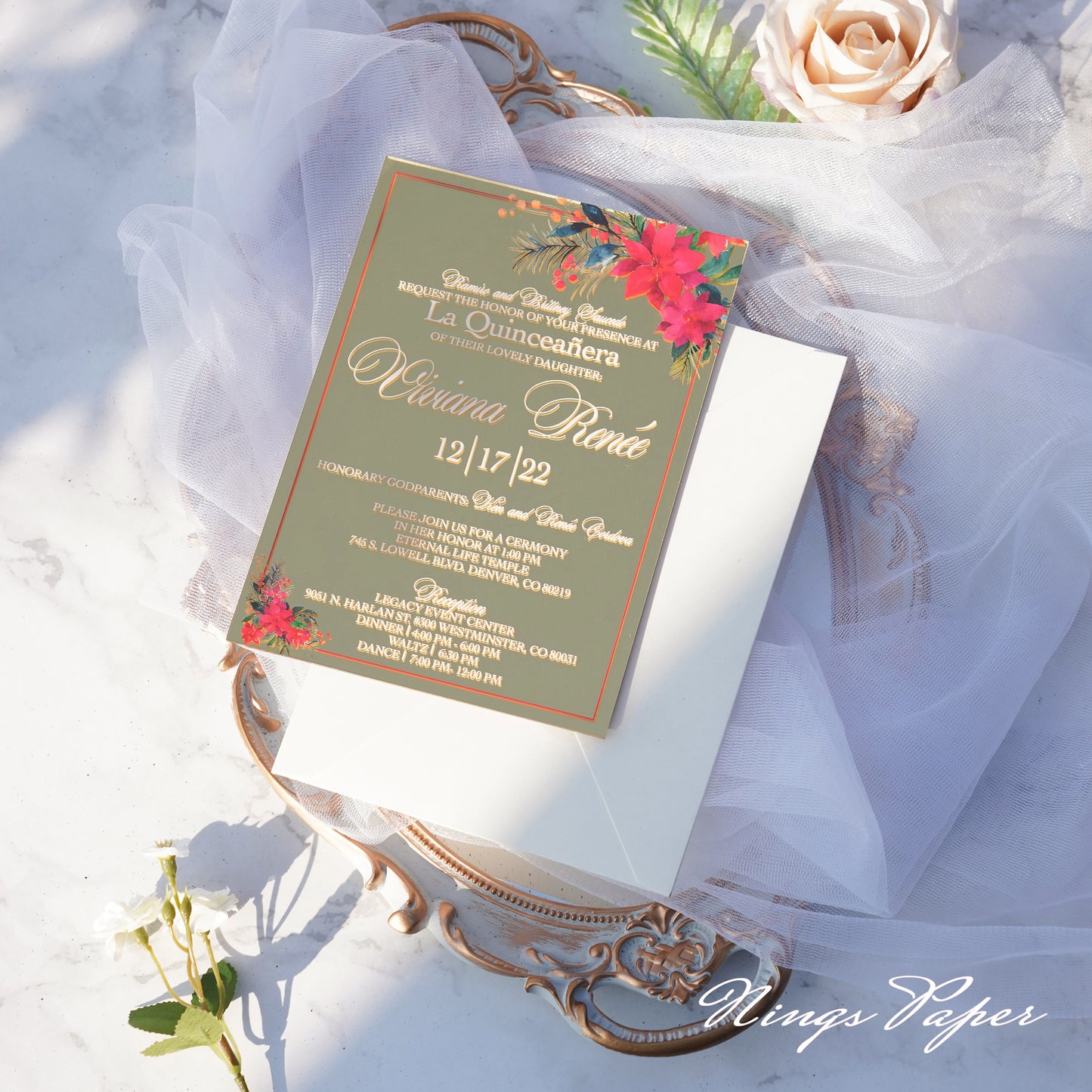 XV Años Invitations, Gold Mirror Acrylic Quinceañera Invitation Cards with Envelopes-2mm/0.7"