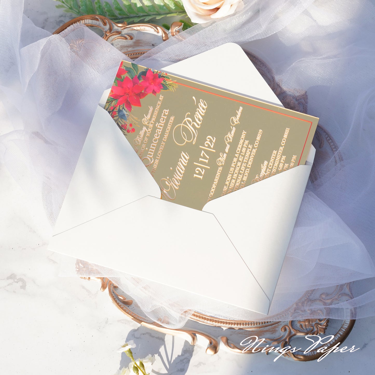 XV Años Invitations, Gold Mirror Acrylic Quinceañera Invitation Cards with Envelopes-2mm/0.7"