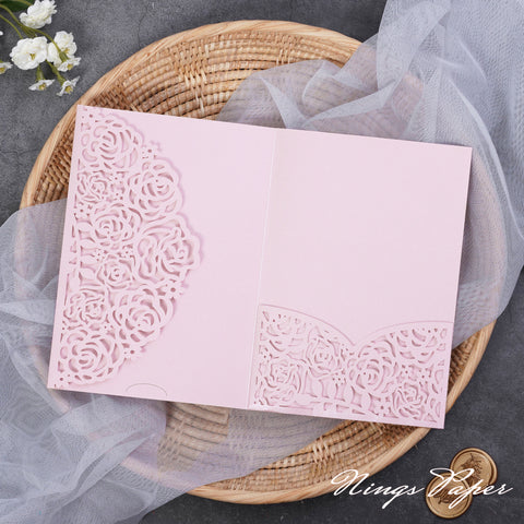 NingsPaper Two-color Rose Design Tri-fold Laser Cut Pockets Collection PA-268