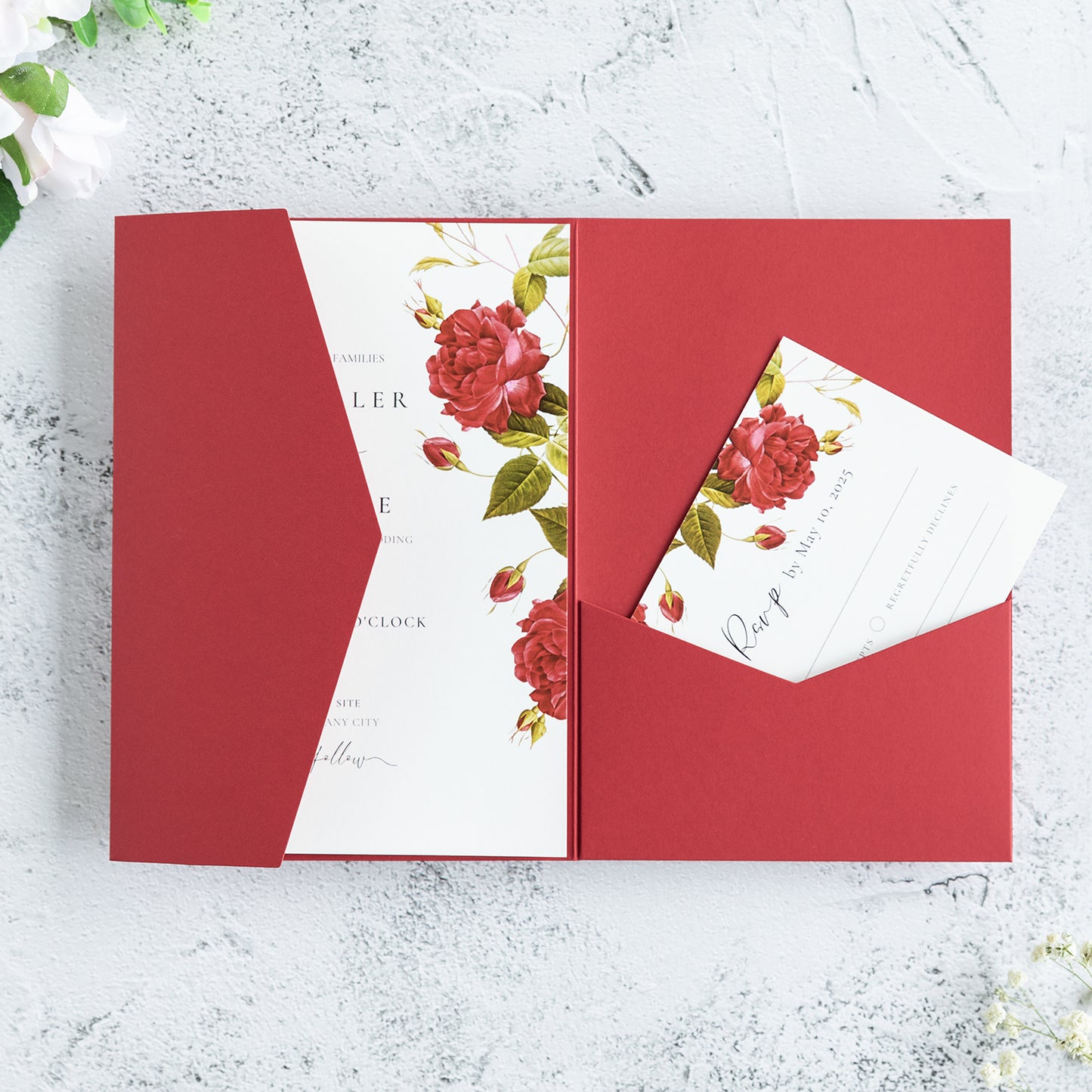 NingsPaper Red Triple Folded  Wedding Invitation Pocket