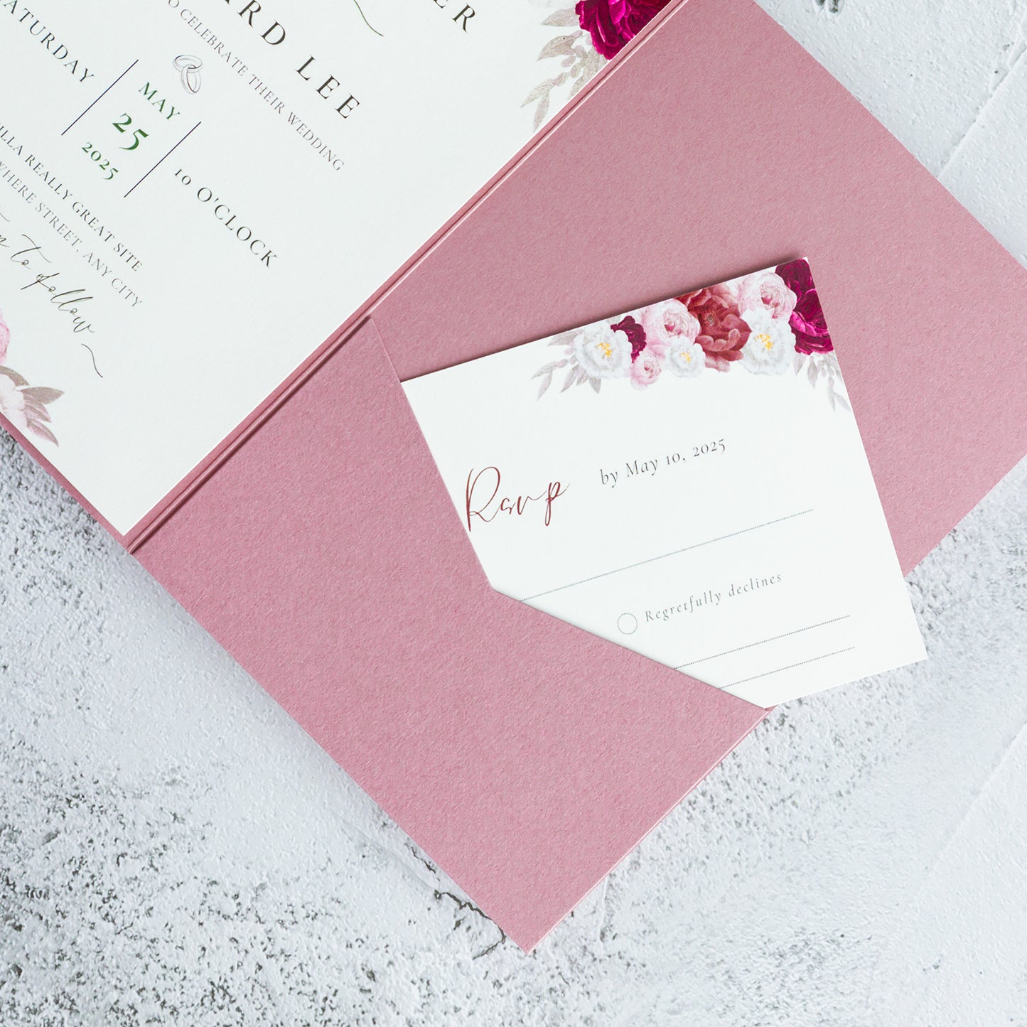 NingsPaper Dusty Rose Triple Folded  Wedding Invitation Pocket