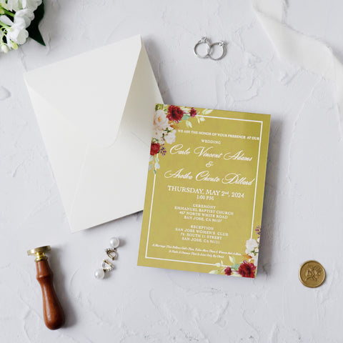 NingsPaper Gold Mirror Wedding Invitation Cards with Euro Flap Shiny Ivory Envelope-2mm/0.7"