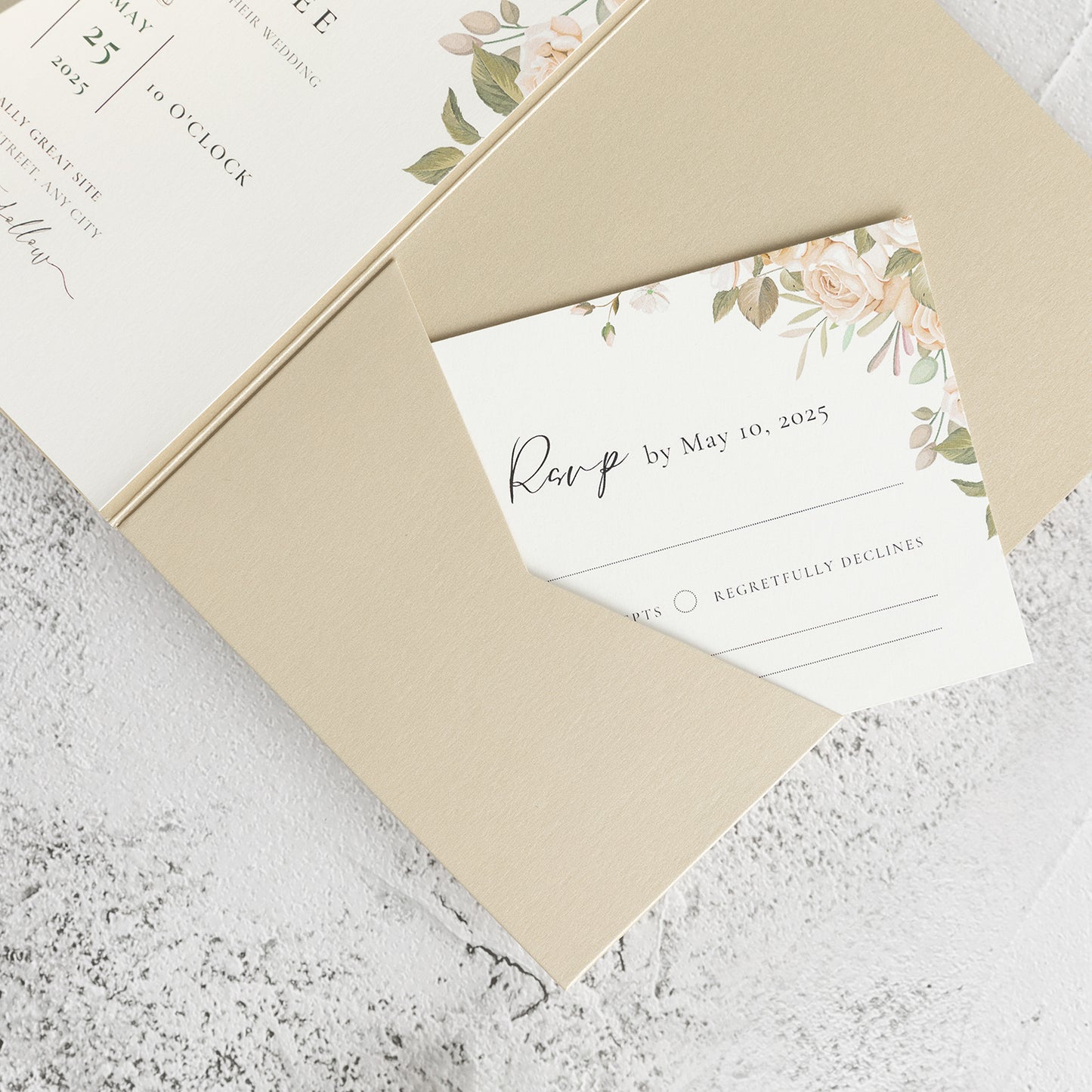 NingsPaper Champagne Triple Folded  Wedding Invitation Pocket