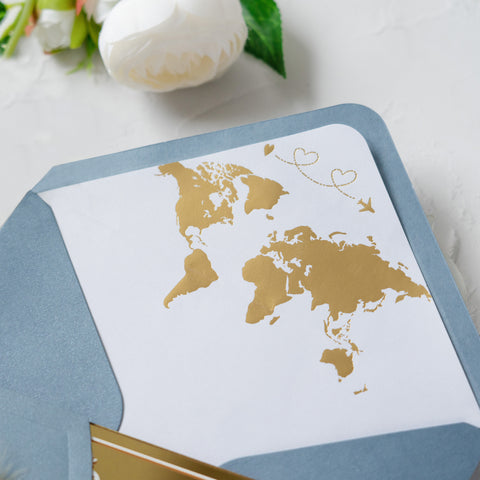 NingsPaper Gold Mirror Acrylic Dusty Blue Wedding Invitation Suite