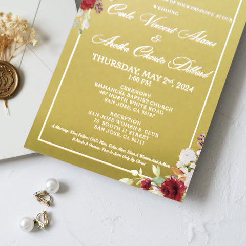 NingsPaper Gold Mirror Wedding Invitation Cards with Euro Flap Shiny Ivory Envelope-2mm/0.7"