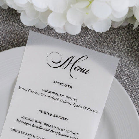 NingsPaper Vellum Wedding Menu