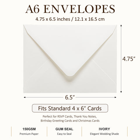 NingsPaper 50 Pieces Ivory A6 Envelopes 4 x 6 Envelopes with Gold Stickers