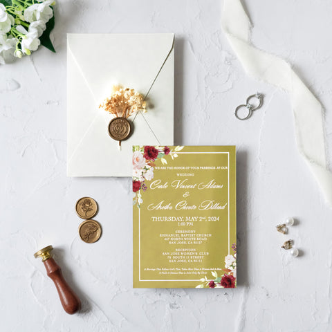 NingsPaper Gold Mirror Wedding Invitation Cards with Euro Flap Shiny Ivory Envelope-2mm/0.7"