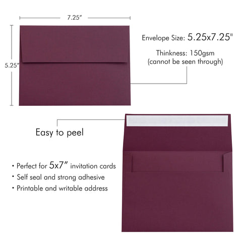 NingsPaper 50 Pieces  A7 5 x 7'' Burgundy Self Seal Envelopes