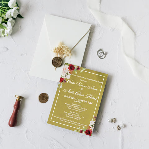 NingsPaper Gold Mirror Wedding Invitation Cards with Euro Flap Shiny Ivory Envelope-2mm/0.7"