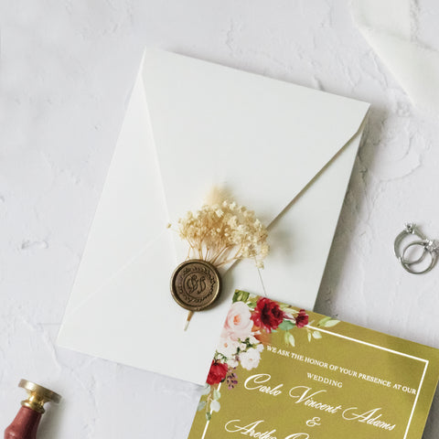 NingsPaper Gold Mirror Wedding Invitation Cards with Euro Flap Shiny Ivory Envelope-2mm/0.7"