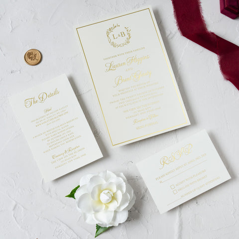 NingsPaper Trifold Foil Print in Gold Burgundy Wedding Invitation Suite