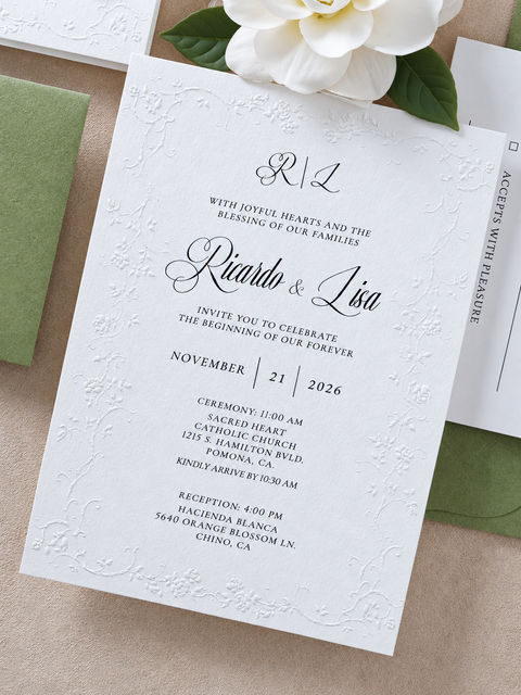 NingsPaper Sage Green Letterpress Wedding Invitation Suites