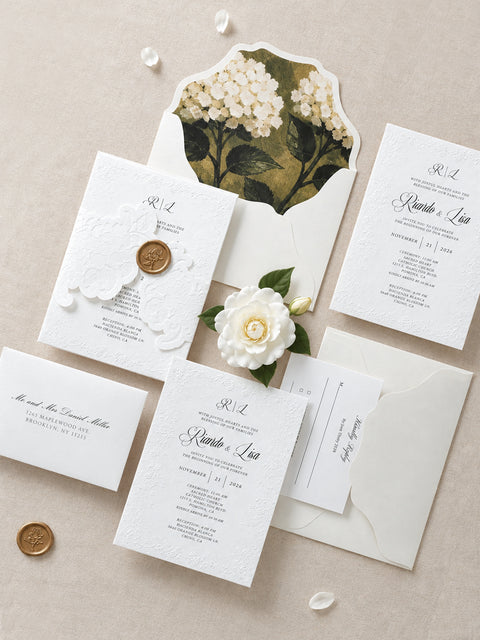 NingsPaper Ivory Shiny Letterpress Wedding Invitation Suites