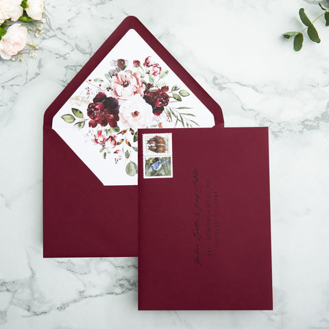 NingsPaper 50 Pieces Burgundy Floral Liner Euro Flap Envelopes for  Wedding Invitation Card
