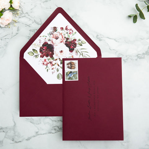 NingsPaper 50 Pieces  A7 Envelopes, Euro Flap Liner 5x7 Burgundy Envelopes