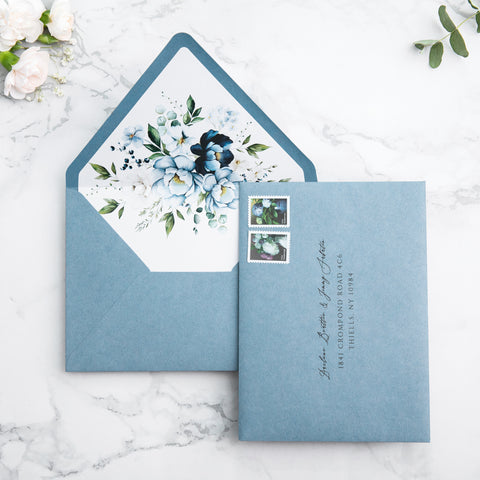 NingsPaper 50 Pieces Dusty Blue Floral Liner Euro Flap Envelopes for  Wedding Invitation Card