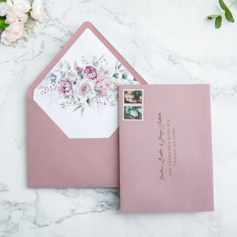 NingsPaper 50 Pieces Dusty Rose Floral Liner Euro Flap Envelopes for  Wedding Invitation Card