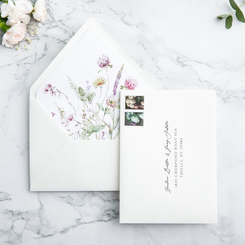 NingsPaper 50 Pieces Ivory Wild Flowers Liner Euro Flap Envelopes for  Wedding Invitation Card