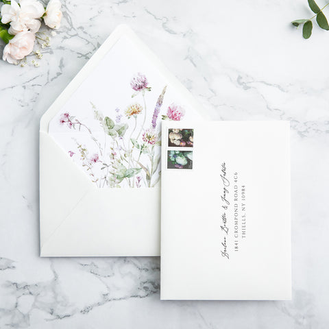 NingsPaper 50 Pieces  A7 Envelopes, Euro Flap Liner 5x7 Ivory Wildflower Envelopes