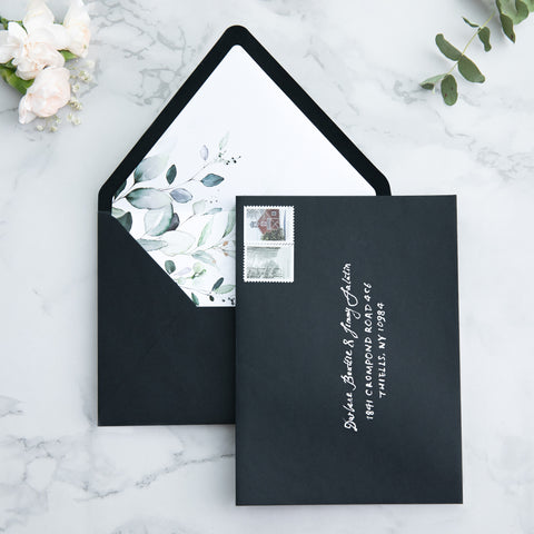 NingsPaper 50 Pieces Black Floral Liner Euro Flap Envelopes for  Wedding Invitation Card