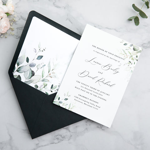 NingsPaper 50 Pieces Black Floral Liner Euro Flap Envelopes for  Wedding Invitation Card