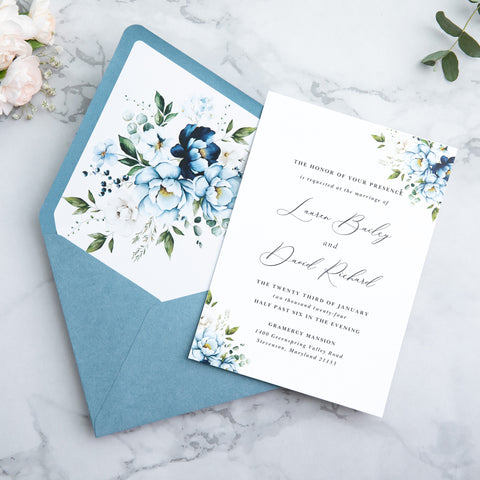 NingsPaper 50 Pieces Dusty Blue Floral Liner Euro Flap Envelopes for  Wedding Invitation Card
