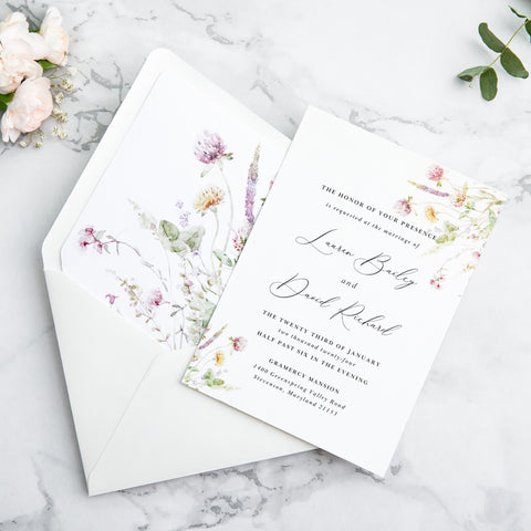 NingsPaper 50 Pieces Ivory Wild Flowers Liner Euro Flap Envelopes for  Wedding Invitation Card