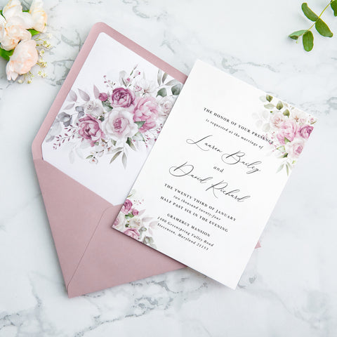 NingsPaper 50 Pieces Dusty Rose Floral Liner Euro Flap Envelopes for  Wedding Invitation Card