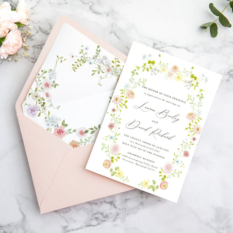 NingsPaper 50 Pieces  Blush Pink Liner Euro Flap Envelopes for  Wedding Invitation Card