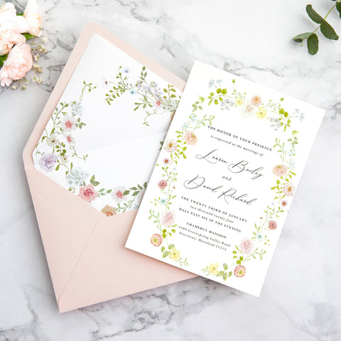 NingsPaper 50 Pieces  A7 Envelopes, Euro Flap Liner 5x7 Blush Pink Envelopes