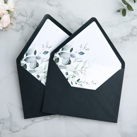 NingsPaper 50 Pieces Black Floral Liner Euro Flap Envelopes for  Wedding Invitation Card