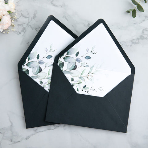 NingsPaper 50 Pieces  A7 Envelopes, Euro Flap Liner 5x7 Black Envelopes