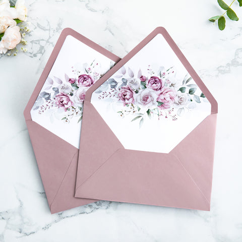 NingsPaper 50 Pieces Dusty Rose Floral Liner Euro Flap Envelopes for  Wedding Invitation Card
