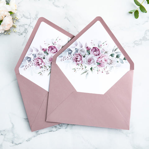 NingsPaper 50 Pieces  A7 Envelopes, Euro Flap Liner 5x7 Dusty Rose Envelopes