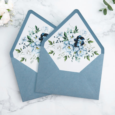 NingsPaper 50 Pieces Dusty Blue Floral Liner Euro Flap Envelopes for  Wedding Invitation Card