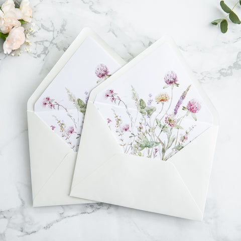 NingsPaper 50 Pieces Ivory Wild Flowers Liner Euro Flap Envelopes for  Wedding Invitation Card