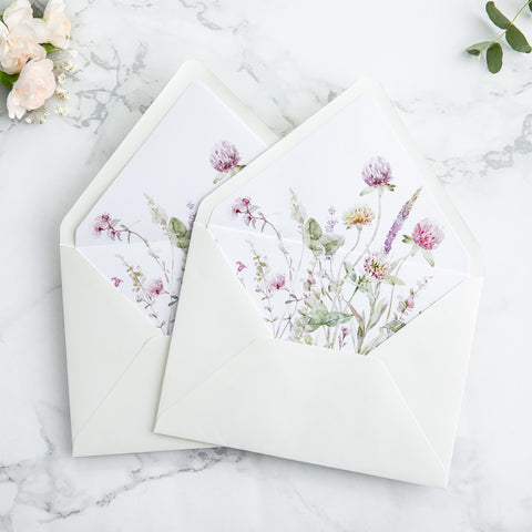 NingsPaper 50 Pieces  A7 Envelopes, Euro Flap Liner 5x7 Ivory Wildflower Envelopes
