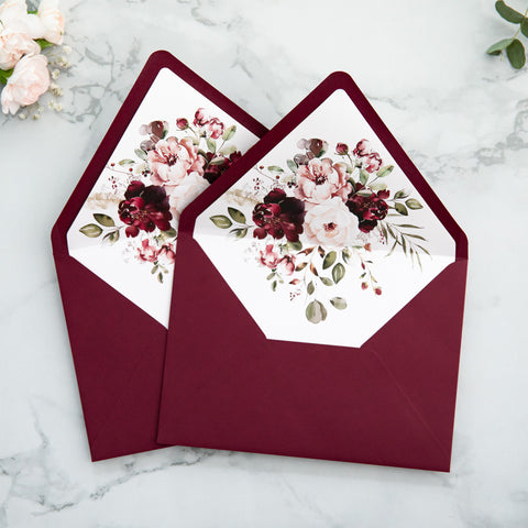 NingsPaper 50 Pieces  A7 Envelopes, Euro Flap Liner 5x7 Burgundy Envelopes