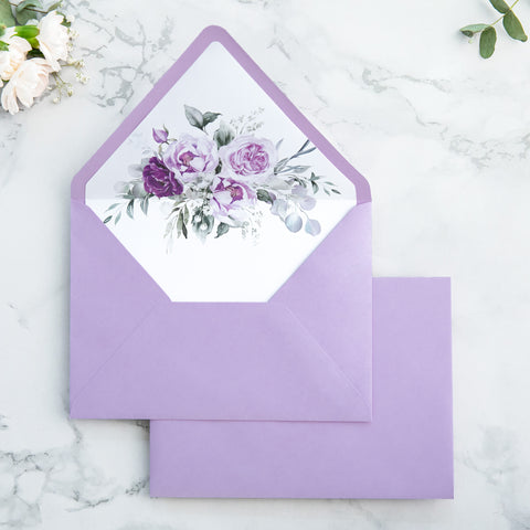 NingsPaper 50 Pieces Shiny Lilac Floral Liner Euro Flap Envelopes for  Wedding Invitation Card